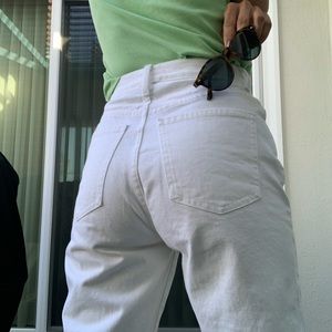 Super high rise relaxed white tapered ankle jeans